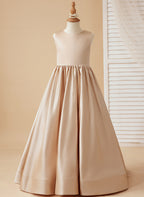A-line Lace Satin Floor-length Flower Girl Dress
