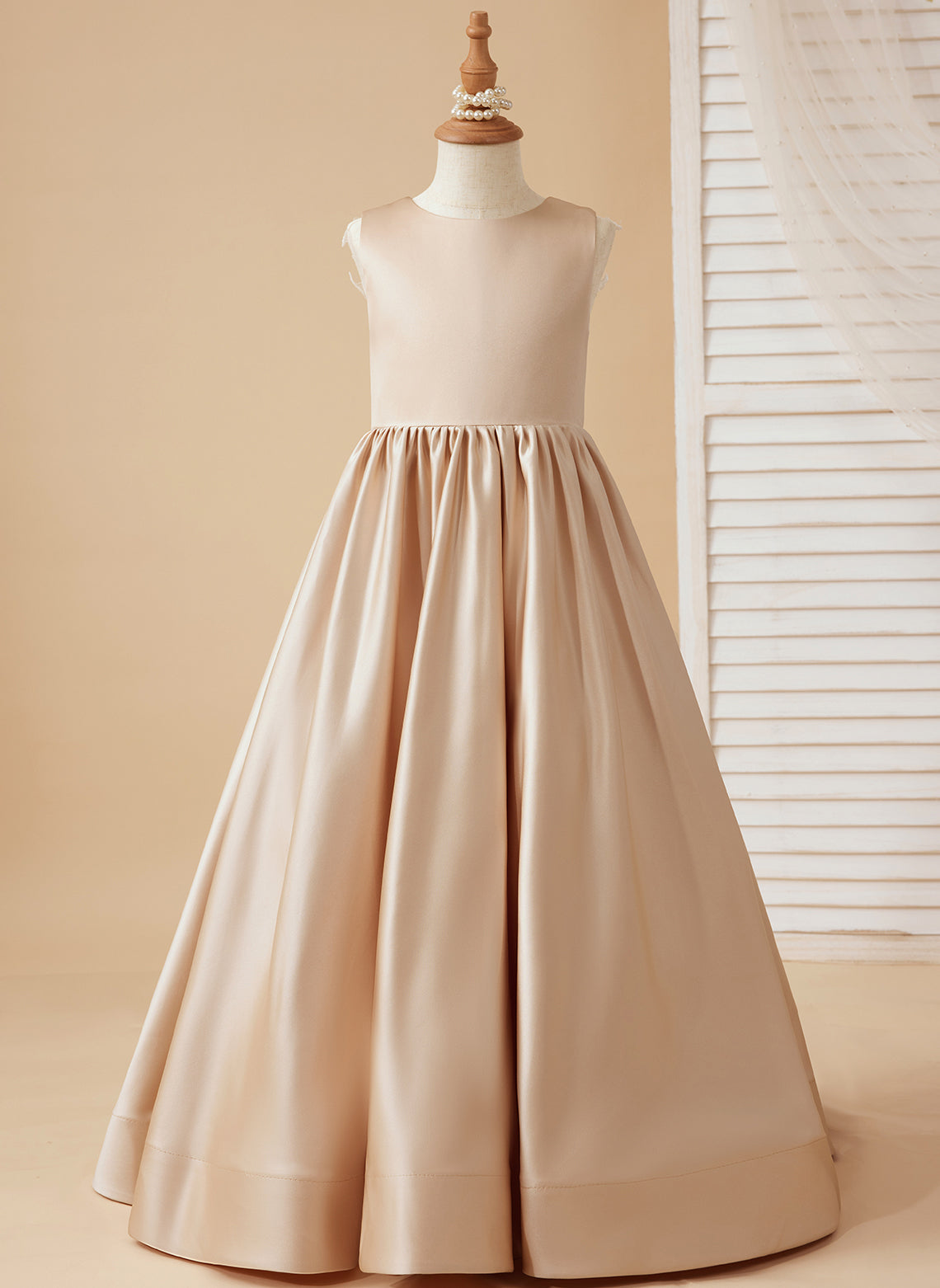 A-line Lace Satin Floor-length Flower Girl Dress