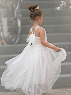 Enchanted Garden Girl Baby Toddler 3D Flower Embellishment Floral Applique Tulle Bow Dress