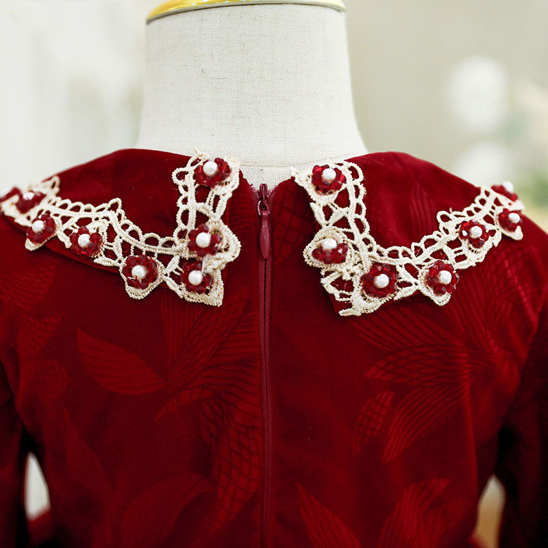 Girl Christmas Dress Baby Girl Dress Toddler Winter Doll Collar Red First Communion Princess Dress