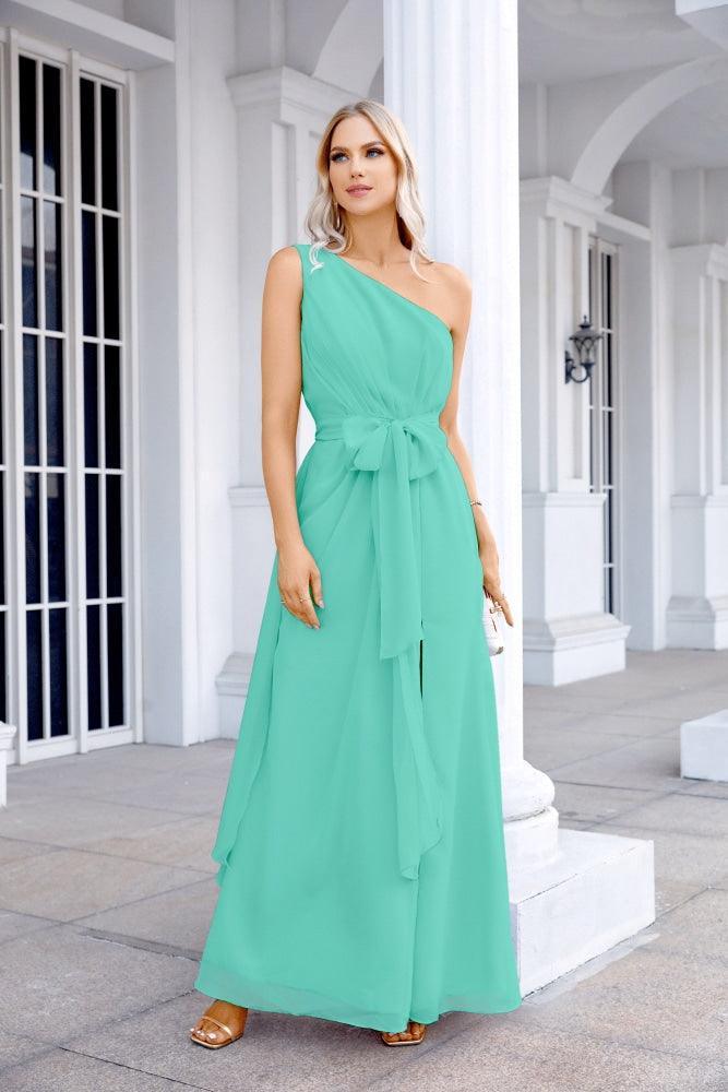 Ladies Chiffon One Shoulder Bridesmaid Evening Dress Wedding Party Evening Dress 28133