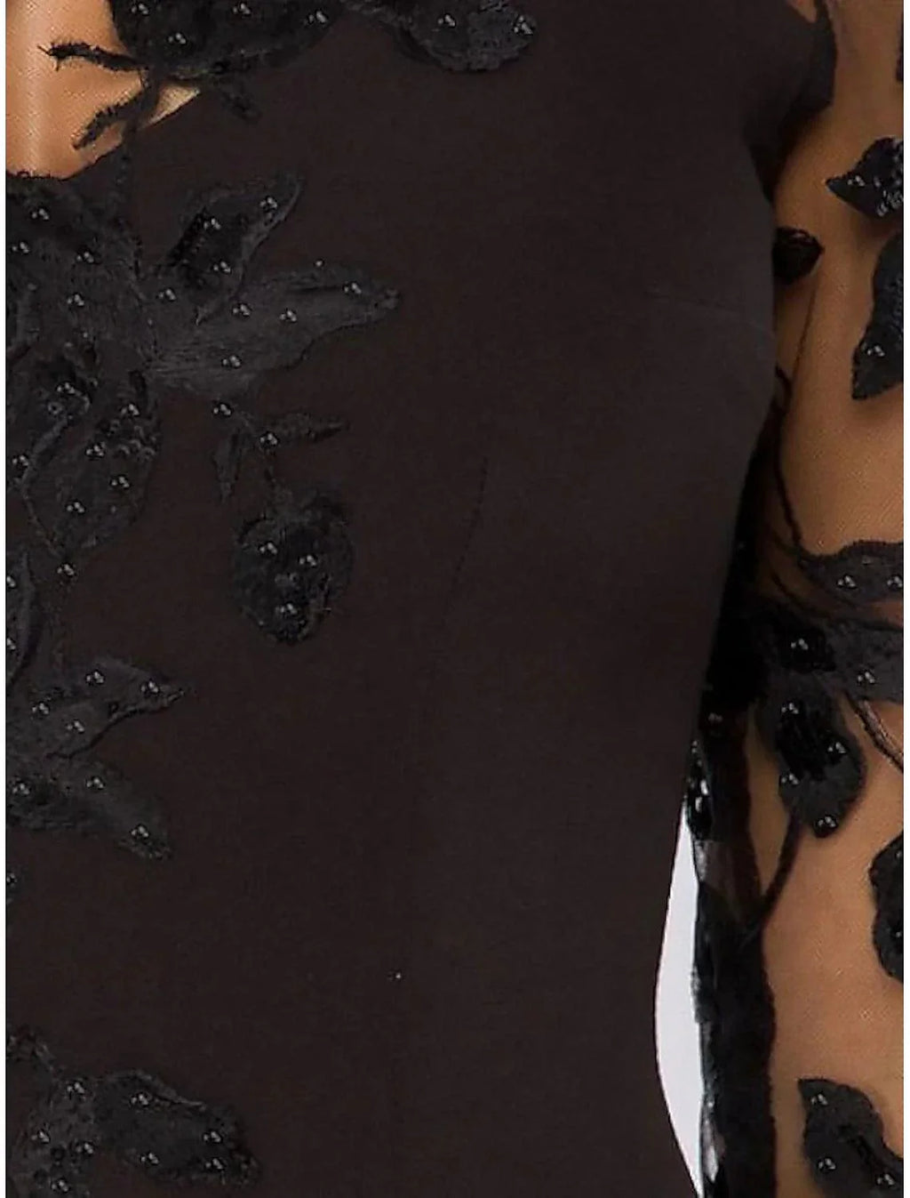 Gown Dress Wedding Guest Fall Court Train 3/4 Length Sleeve Jewel Neck Satin with Beading Slit Appliques Evening Dress