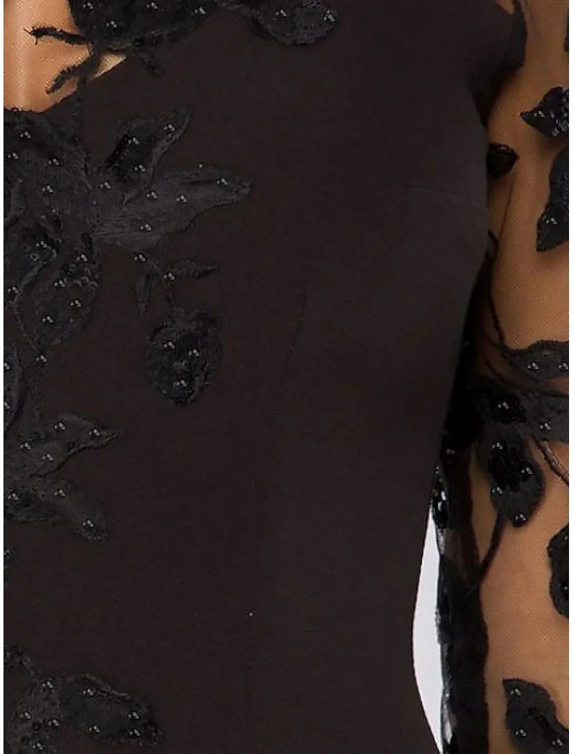 Gown Dress Wedding Guest Fall Court Train 3/4 Length Sleeve Jewel Neck Satin with Beading Slit Appliques Evening Dress