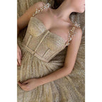 Sweetheart Champagne Sequined Sparkly Prom Dress