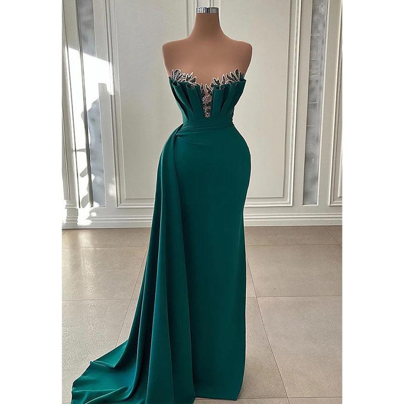 Sheath/column Green Beaded Strapless Long Prom Dress Evening Gowns