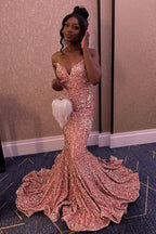 Mermaid Fuchsia Sequins Long Prom Dress