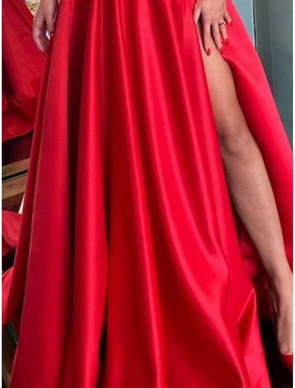 Gown Dress Tie Gala Sweep / Brush Train Half Sleeve Off Shoulder Satin with Ruched Slit Evening Dress