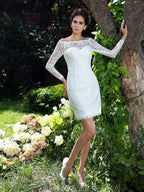 Wedding Dresses Column Scoop Long Sleeves Short Lace
