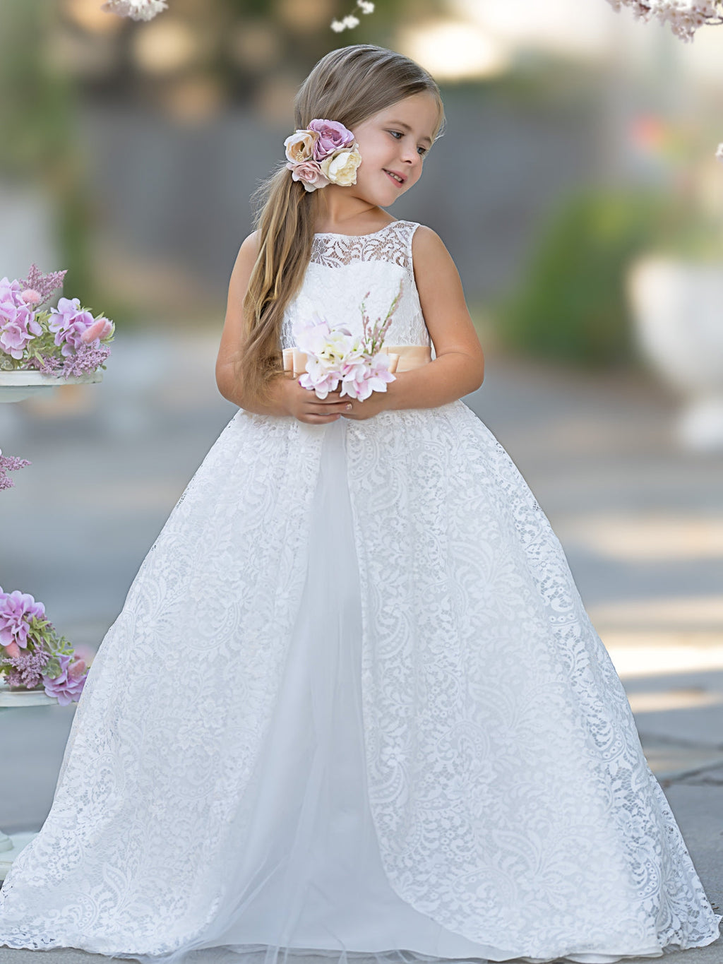 A-line Lace Tulle Floor-length Ivory Dress