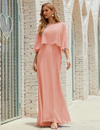 Sunnderly  Bridesmaid Dress Women Long Sleeve V-Neck Chiffon Formal Wedding Party Dress SY28018