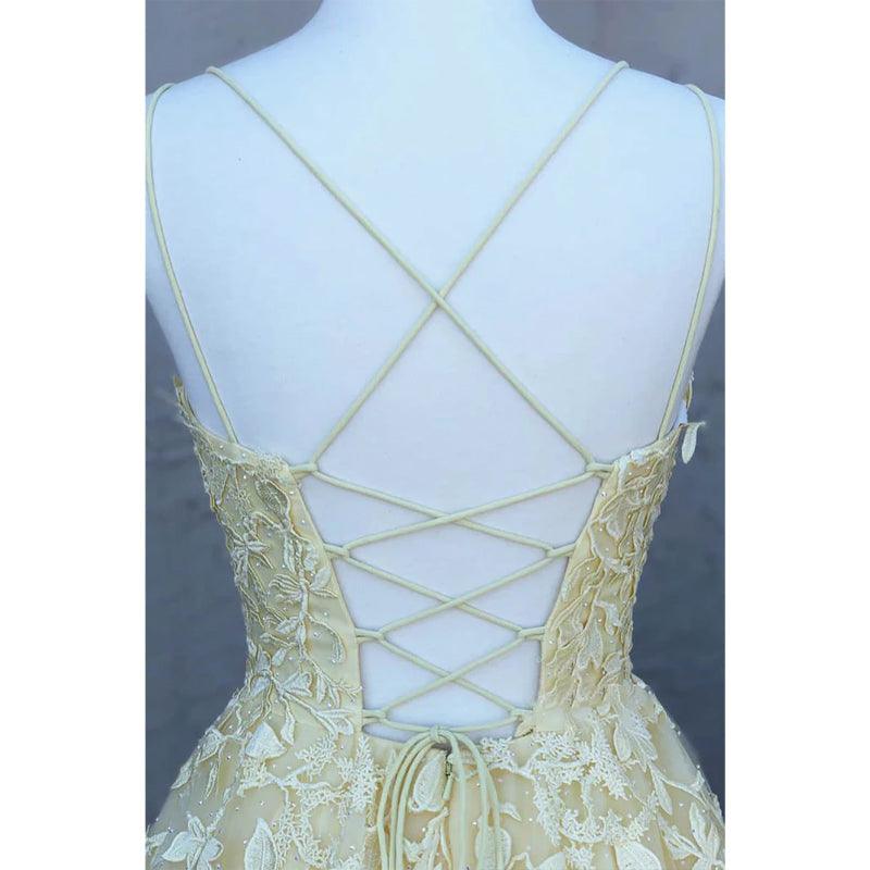 Red Tulle Appliques Spaghetti Straps A-line Long Prom Dress Lace-up