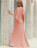 Sunnderly  Bridesmaid Dress Women Long Sleeve V-Neck Chiffon Formal Wedding Party Dress SY28018