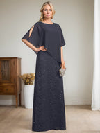 Sheath/Column Scoop Floor-Length Chiffon Lace Mother of the Bride Dress With Sequins Beading