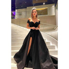 Sweetheart Off-Shoulder Sequined Ruched A-Line Long Prom Gown