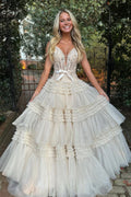 Princess A Line Off the Shoulder Ivory Long Prom Dress with Ruffles