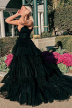 A Line Spaghetti Straps Pink Long Prom Dress with Split