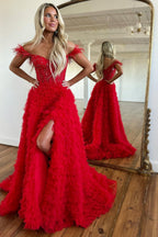 Off the Shoulder A-Line Princess Prom Dress