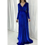 Sexy & Hot V-neck Velvet Long Sleeves Simple Long Prom Dress Evening Gown