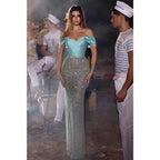 Sheath/column Off Shoulder Beads Sparkly Prom Party Dress