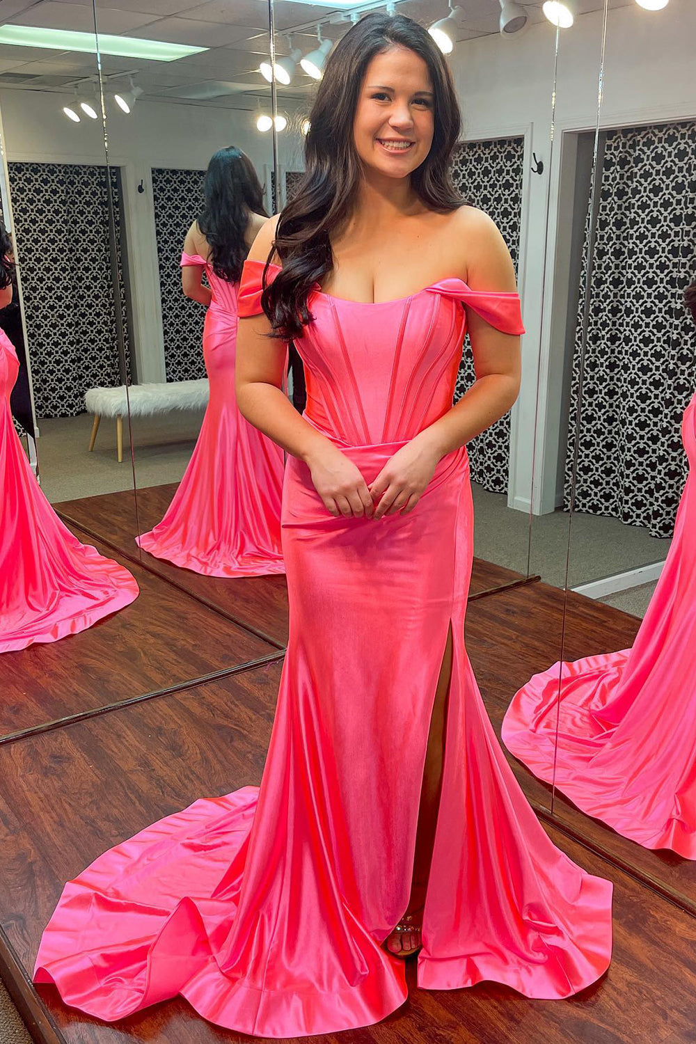 Mermaid Off the Shoulder Green Long Prom Dress with Split Front