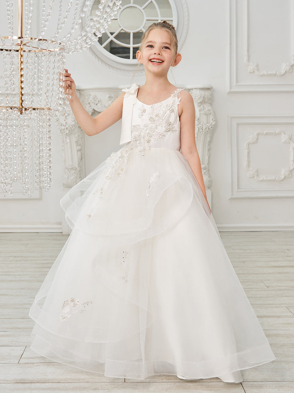 Ball-Gown/Princess Tulle Floor-length First Communion  Flower Girl Dress
