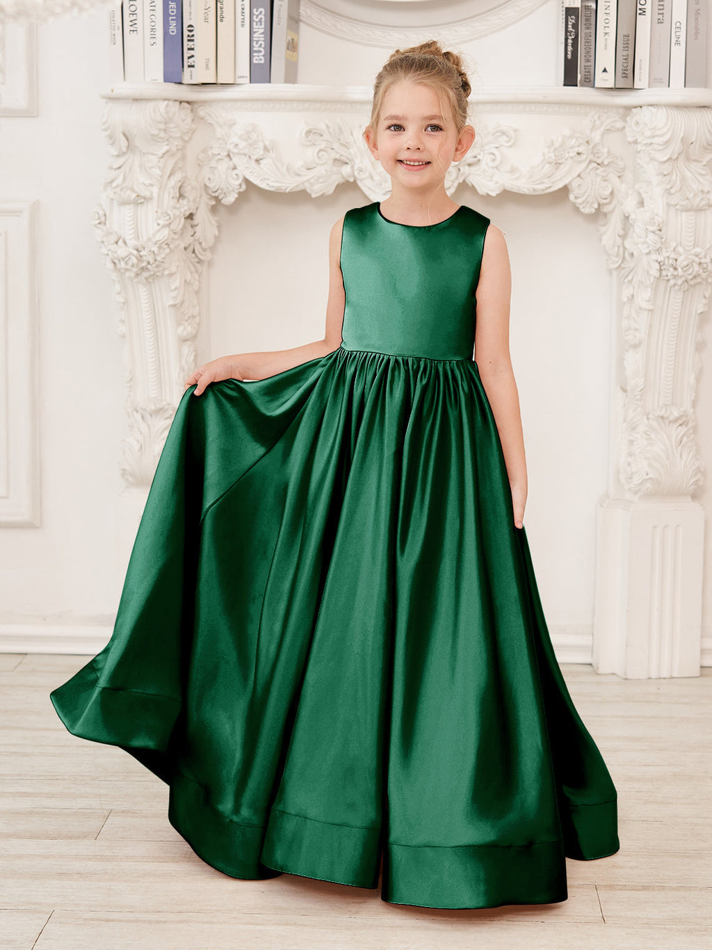 A-line Lace Satin Floor-length Flower Girl Dress
