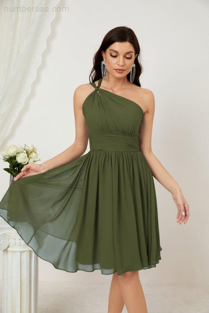 Baoleely Women Chiffon Short One Shoulder Bridesmaid Dress Formal Dresses for Party Homecoming 2804
