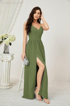 Baoleely  Neck Bridesmaid Dresses Chiffon Long Spaghetti A-line Formal Prom Gown for Wedding Party Evening 2801