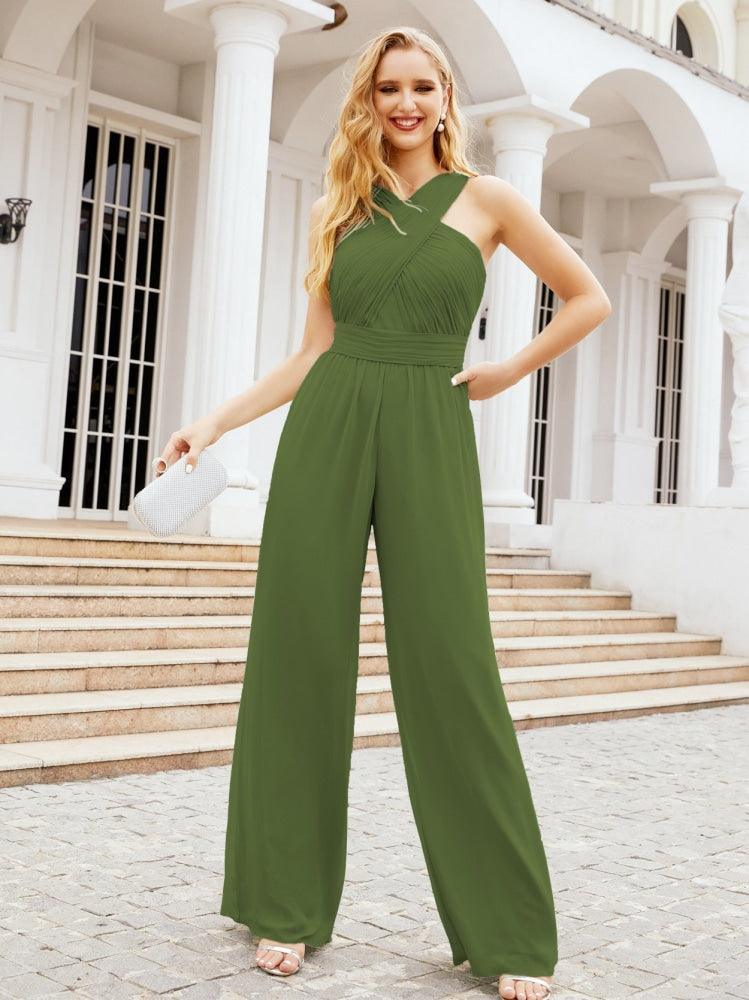 Numbersea Crisscross Neck Jumpsuit Formal Evening Dress Long Bridesmaid Dresses Bell-bottomed Pants 28033