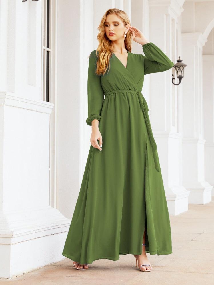 Numbersea Women's Chiffon Bridesmaid Dress A line Long Sleeves Formal Evening Prom Gown for Wedding Guest 28032