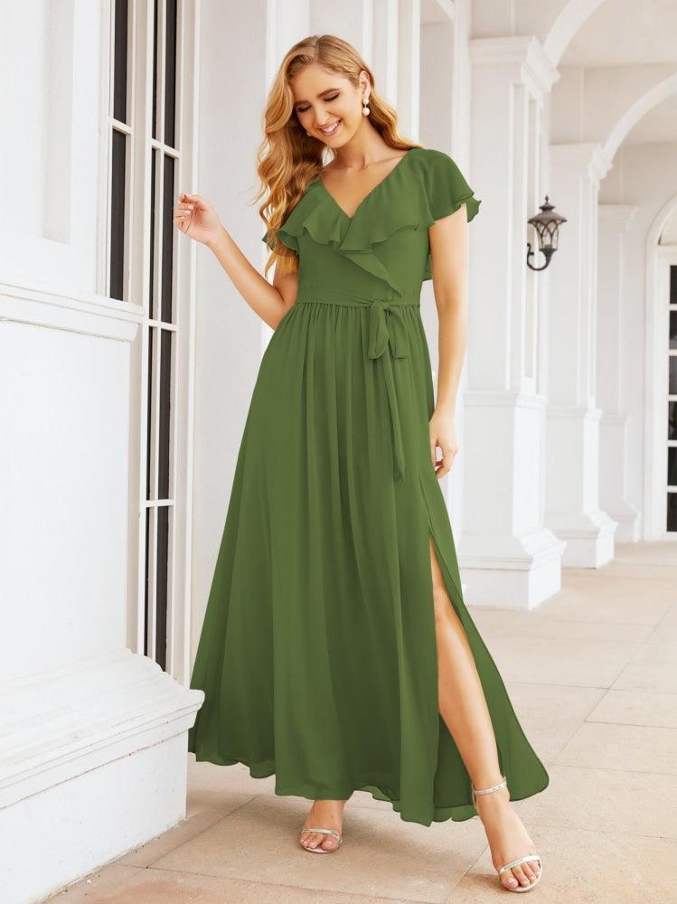 Bridesmaid Dresses with Flutter Sleeves Formal Evening Party Prom Gowns 28044