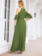 Numbersea Cold Shoulder Bridesmaid Dresses A-Line Long Formal Evening Gowns 28074