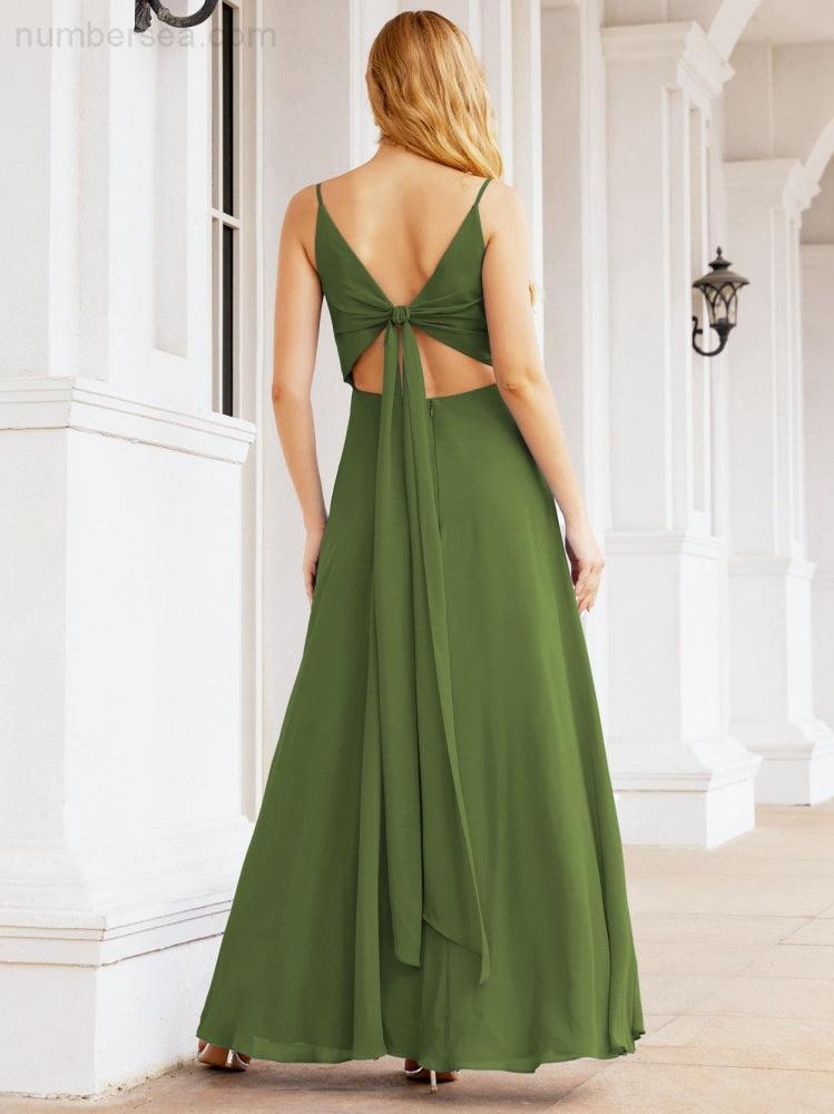 Numbersea Spaghetti Strap Bridesmaid Dresses V Neck Butterfly Back Fromal Evening Party Prom Gown 28036