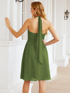 Baoleely Halter Chiffon Bridesmaid Dresses Short Sleeveless Formal Party Dress Open Back 28023