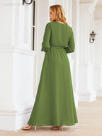 Numbersea Women's Chiffon Bridesmaid Dress A line Long Sleeves Formal Evening Prom Gown for Wedding Guest 28032