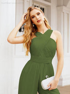 Numbersea Crisscross Neck Jumpsuit Formal Evening Dress Long Bridesmaid Dresses Bell-bottomed Pants 28033
