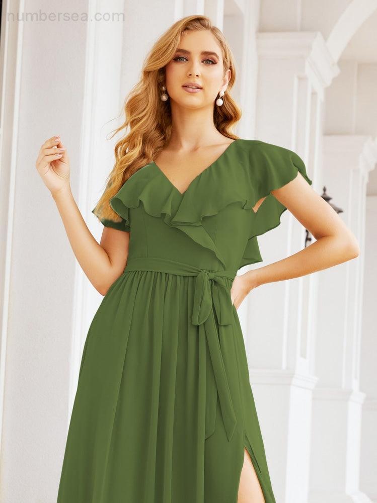 Bridesmaid Dresses with Flutter Sleeves Formal Evening Party Prom Gowns 28044