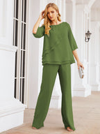 Sunnderly Elegant 2 Piece Mother of The Bride Dress Plus Size Pant Suits Ruffle Layers Sliver Housecoat SY28064