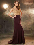 Numbersea Sheath Column Straps Sleeveless Beading Sweep/Brush Train Jersey Dresses