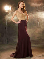 Numbersea Sheath Column Straps Sleeveless Beading Sweep/Brush Train Jersey Dresses