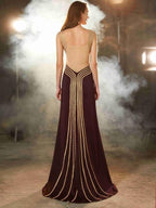 Numbersea Sheath Column Straps Sleeveless Beading Sweep/Brush Train Jersey Dresses