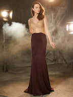 Numbersea Sheath Column Straps Sleeveless Beading Sweep/Brush Train Jersey Dresses