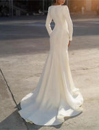 Formal Wedding Dresses Mermaid / Trumpet V Neck Long Sleeve Sweep / Brush Train Chiffon Bridal Gowns