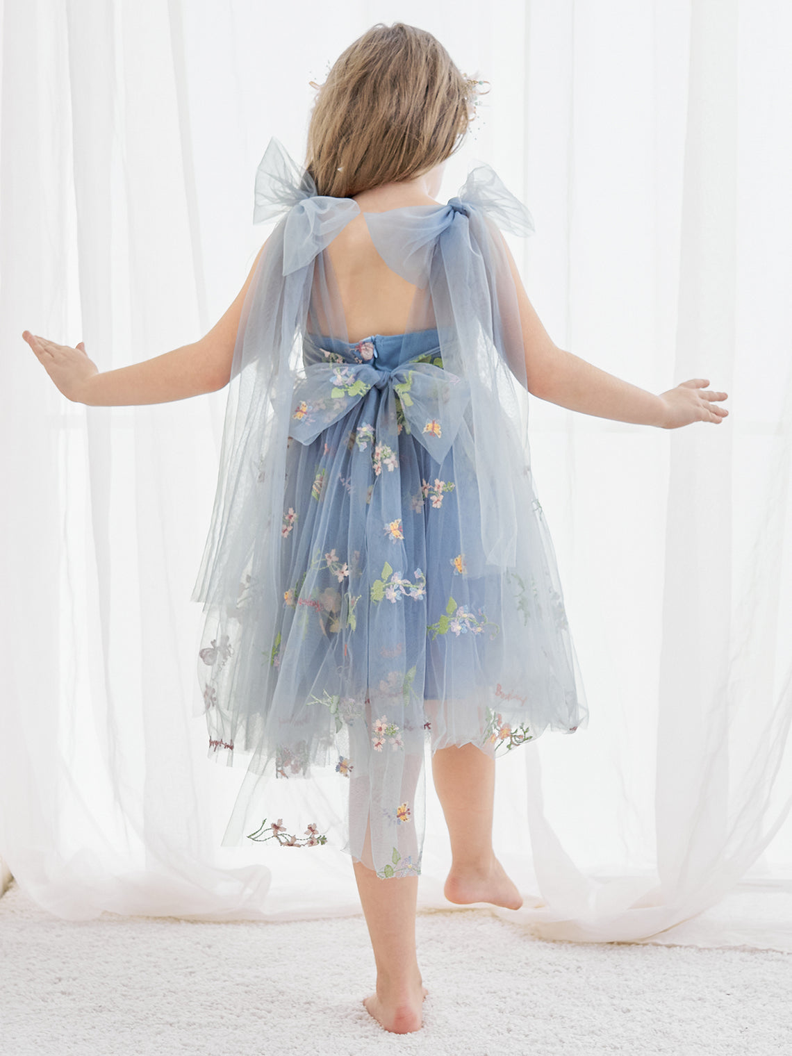 A-Line Sleeveless Floral Embroidered Tulle Toddler Flower Girl Dress