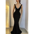 Sexy V Neck Beads Back Mermaid Formal Evening Dress