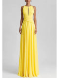 Gown Elegant Formal Wedding Guest Floor Length Sleeveless Jewel Neck Chiffon with Rhinestone Glitter Pleats Evening Dress