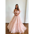 Sweetheart Strapless Ruched Tulle A-Line Long Homecoming Court Dress