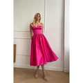 Simple Sweetheart Sleeveless Ruched Satin A-Line Midi Evening Party Dress