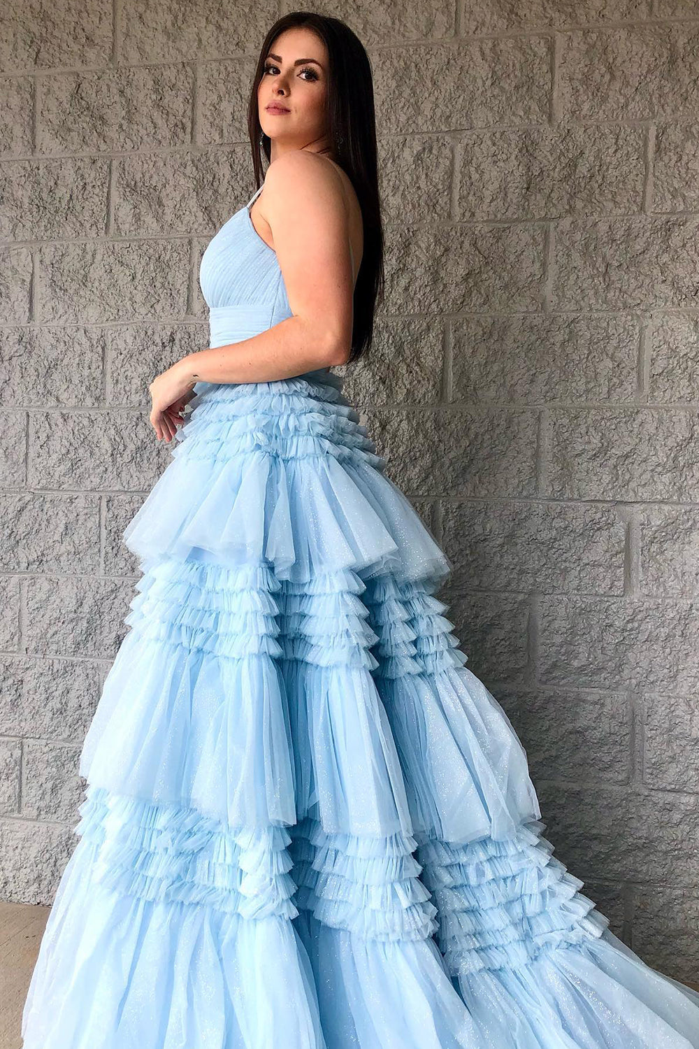 A Line Spaghetti Straps Pink Long Prom Dress with Split