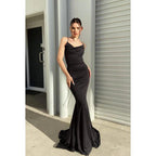 Trumpet/Mermaid Straps Satin Lace-Up Sleeveless Party Dress